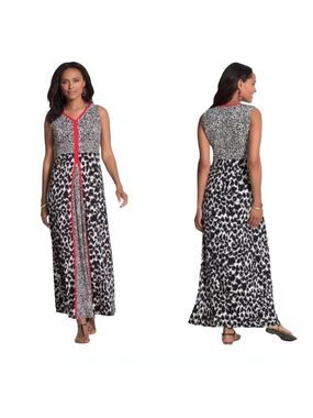 Chico's Leopard Sleeveless Print Maxi Dress with Red Detail Size 4